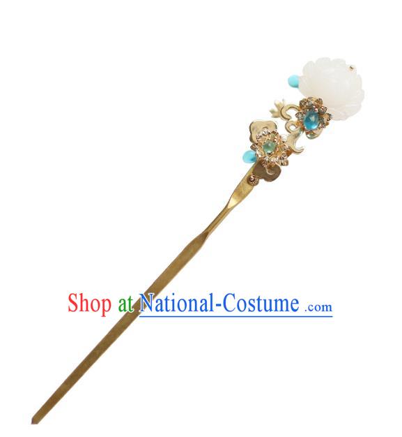 Chinese Ancient Handmade Hanfu Hairpins Palace Lady White Lotus Hair Clip Hair Accessories for Women