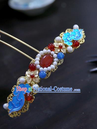 Chinese Ancient Hanfu Handmade Hairpins Blueing Hair Clips Hair Accessories for Women