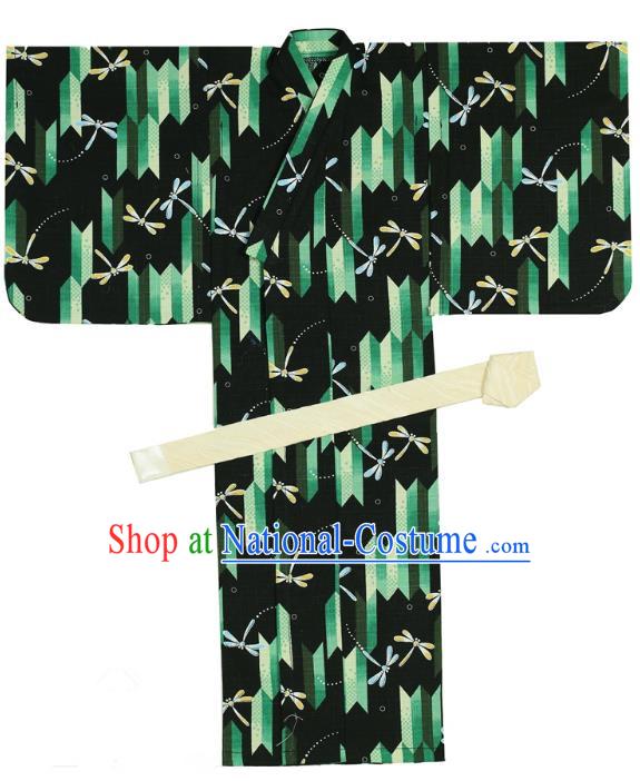 Traditional Asian Japan Costume Japanese Prince Kimono Green Yukata Haori Hakama Clothing for Men