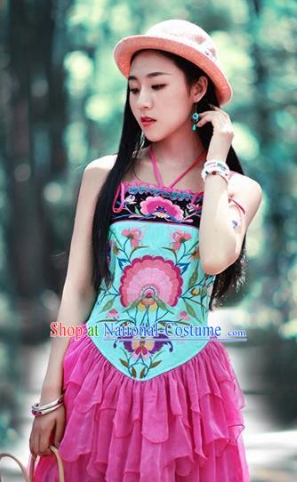 Traditional China National Costume Tang Suit Camisole Chinese Embroidered Sun-top Vests for Women