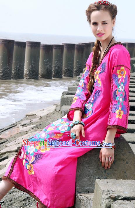 Traditional China National Costume Pink Dress Chinese Tang Suit Embroidered Dresses for Women