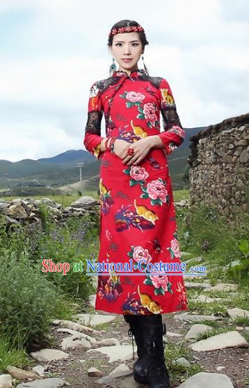 Traditional China National Costume Tang Suit Red Qipao Dress Chinese Embroidered Cheongsam for Women