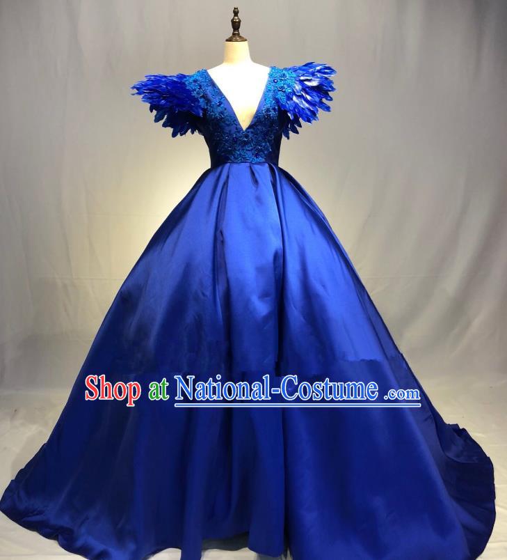 Top Grade Stage Performance Costume Modern Dance Blue Dress Catwalks Full Dress for Women