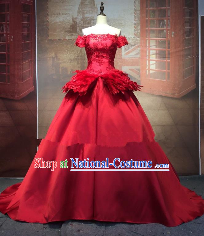 Top Grade Stage Performance Costume Modern Dance Red Wedding Dress Catwalks Full Dress for Women