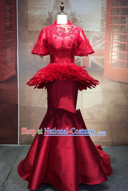 Top Grade Stage Performance Costume Red Cheongsam Dress Catwalks Full Dress for Women