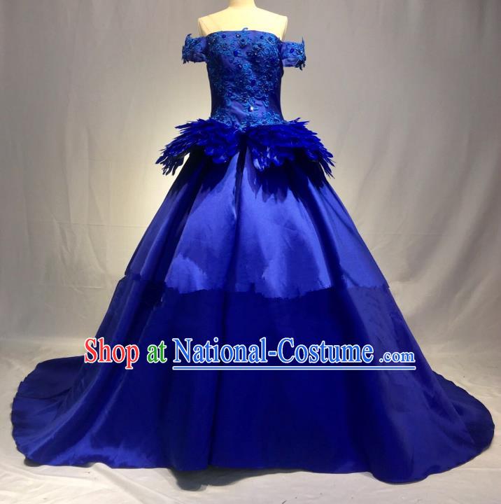 Top Grade Stage Performance Costume Blue Bubble Dress Catwalks Full Dress for Women