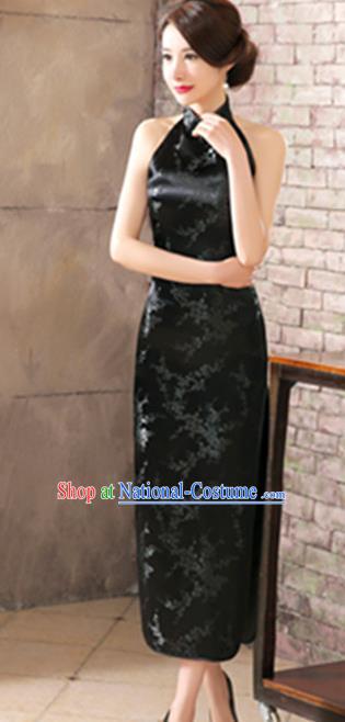 Top Grade Chinese National Costume Elegant Plum Blossom Brocade Cheongsam Tang Suit Black Qipao Dress for Women