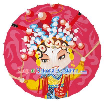 Chinese Traditional Artware Red Paper Umbrellas Printing Peking Opera Magic Warriors Oil-paper Umbrella Handmade Umbrella