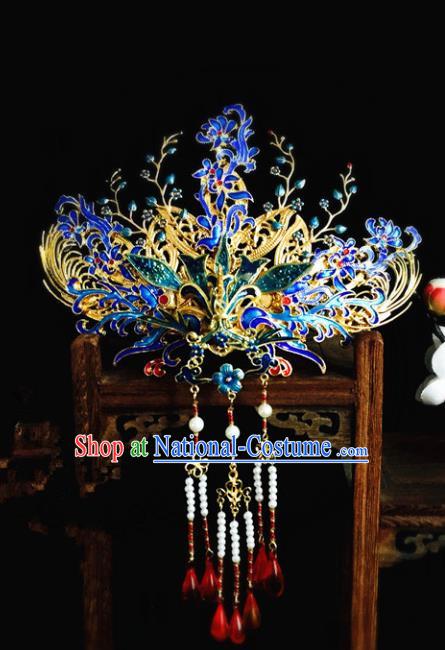 Chinese Handmade Classical Hair Accessories Blueing Phoenix Coronet Hairpin Hair Sticks Hanfu Hairpins for Women