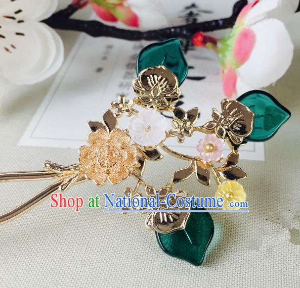 Chinese Handmade Classical Hair Accessories Wedding Shell Flowers Hair Stick Peacock Green Hairpins for Women