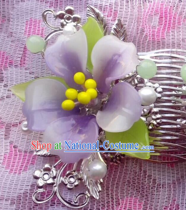 Traditional Chinese Ancient Hair Accessories Purple Flower Hair Comb Hairpins for Women