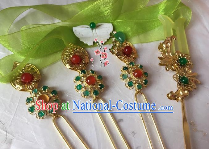 Traditional Chinese Ancient Princess Hair Accessories Golden Hairpins Complete Set for Women