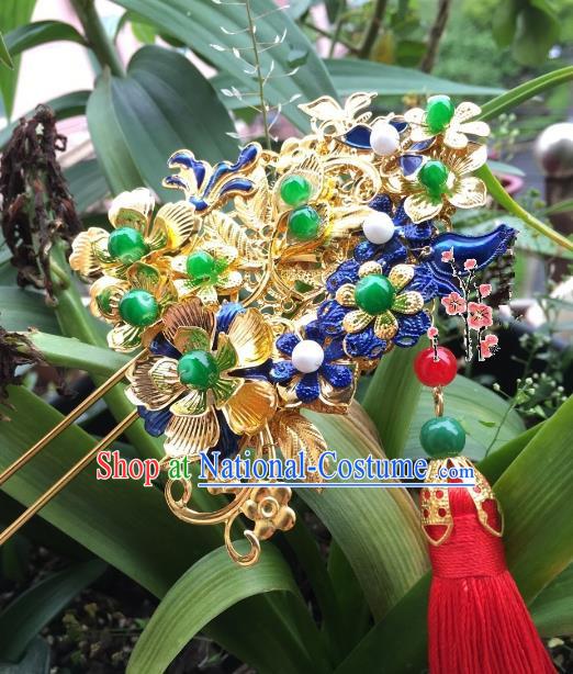 Traditional Chinese Ancient Princess Hair Accessories Hairpins Green Beads Step Shake for Women