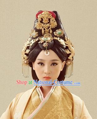 Traditional Chinese Ancient Princess Hair Accessories Hairpins Golden Hair Crown Complete Set for Women