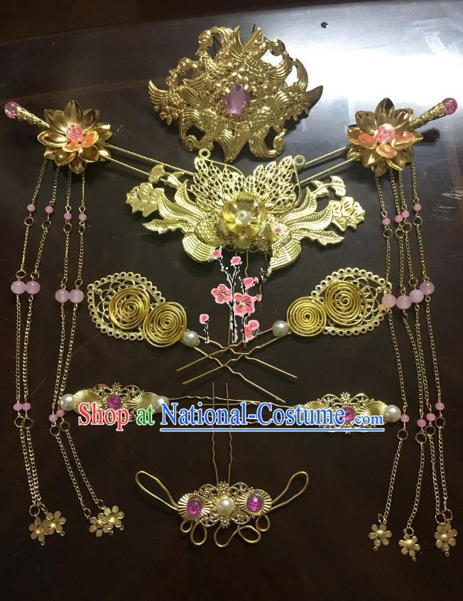 Traditional Chinese Ancient Wedding Hair Accessories Phoenix Coronet Step Shake Hairpins Complete Set for Women