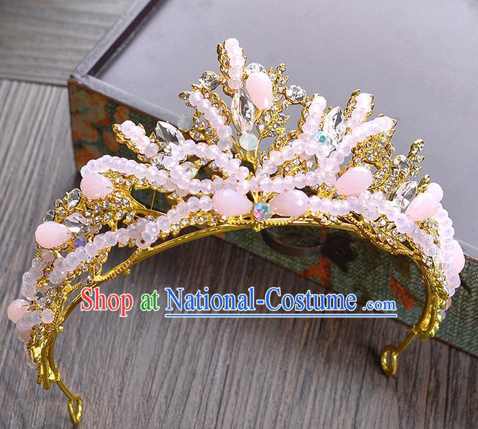 Handmade Bride Wedding Hair Accessories Pink Beads Royal Crown for Women