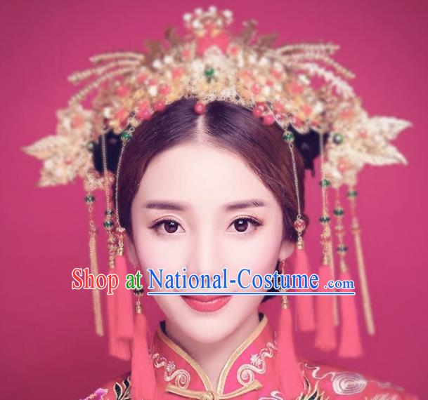 Traditional Chinese Ancient Wedding Hair Accessories Hairpins Tassel Phoenix Coronet Complete Set for Women