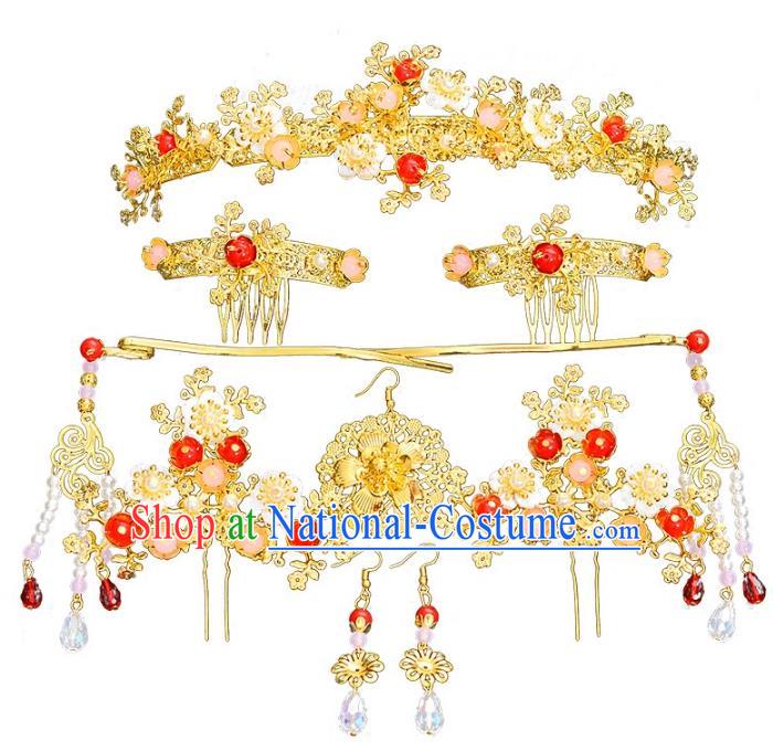 Traditional Chinese Ancient Bride Hair Accessories Xiuhe Suit Hair Comb Hairpins Complete Set for Women