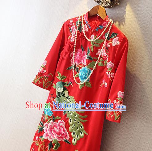 Traditional Ancient Chinese Young Women Cheongsam Dress Republic of China Tangsuit Stand Collar Blouse Dress Tang Suit Clothing