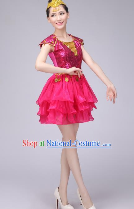 Chinese Classic Stage Performance Costume Modern Dance Rosy Bubble Dress for Women