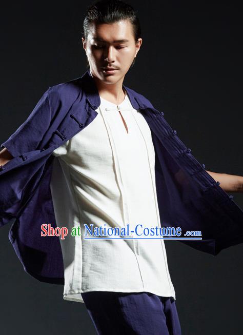 Chinese Kung Fu Costume Martial Arts Plated Buttons Purple Shirts Gongfu Wushu Tang SuitsTai Chi Clothing for Men