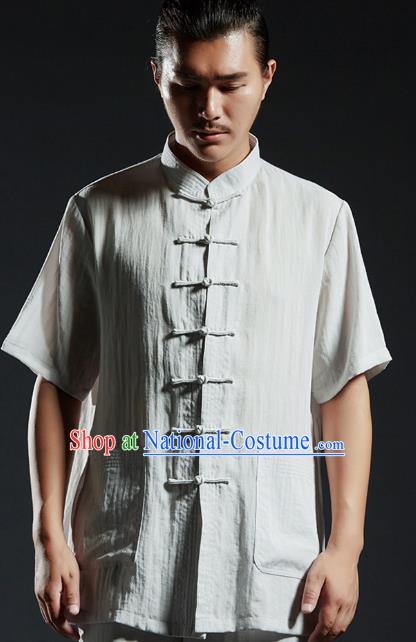 Chinese Kung Fu Costume Martial Arts Plated Buttons Grey Shirts Gongfu Wushu Tang SuitsTai Chi Clothing for Men