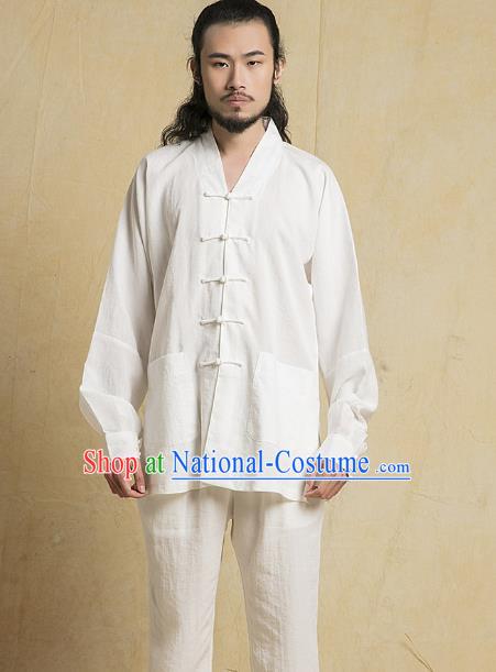 Chinese Kung Fu Tang Suits Costume Martial Arts Gongfu White Suits Wushu Tai Chi Clothing for Men