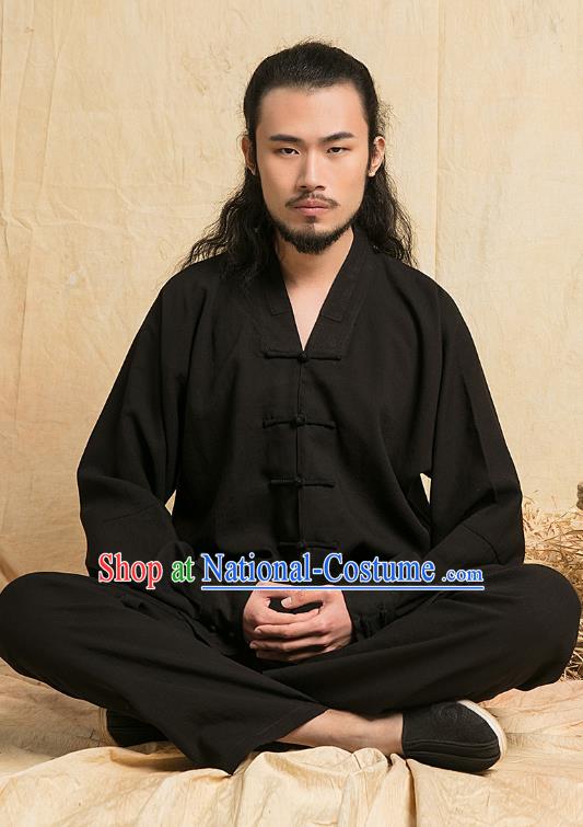 Chinese Kung Fu Tang Suits Costume Martial Arts Gongfu Black Suits Wushu Tai Chi Clothing for Men