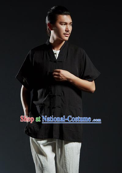 Chinese Kung Fu Costume Tang Suits Black Shirts Martial Arts Gongfu Wushu Tai Chi Clothing for Men