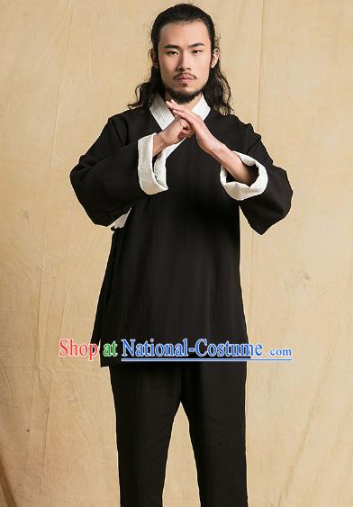 Top Grade Kung Fu Costume Black Linen Suit Martial Arts Training Gongfu Wushu Tang Suit Clothing for Men