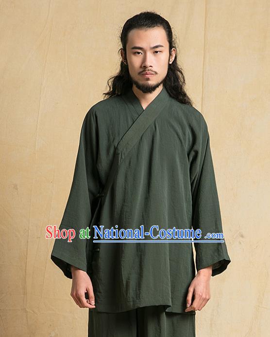 Chinese Kung Fu Green Costume Tang Suits Martial Arts Gongfu Wushu Tai Chi Clothing for Men