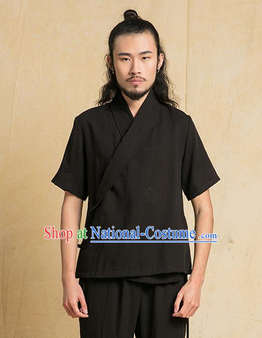 Chinese Kung Fu Black Costume Tang Suits Martial Arts Gongfu Wushu Tai Chi Clothing for Men