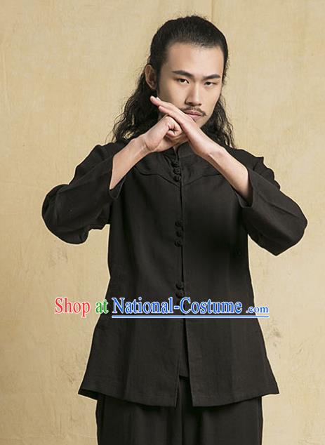 Chinese Kung Fu Martial Arts Black Costume Tang Suits Gongfu Wushu Tai Chi Clothing for Men