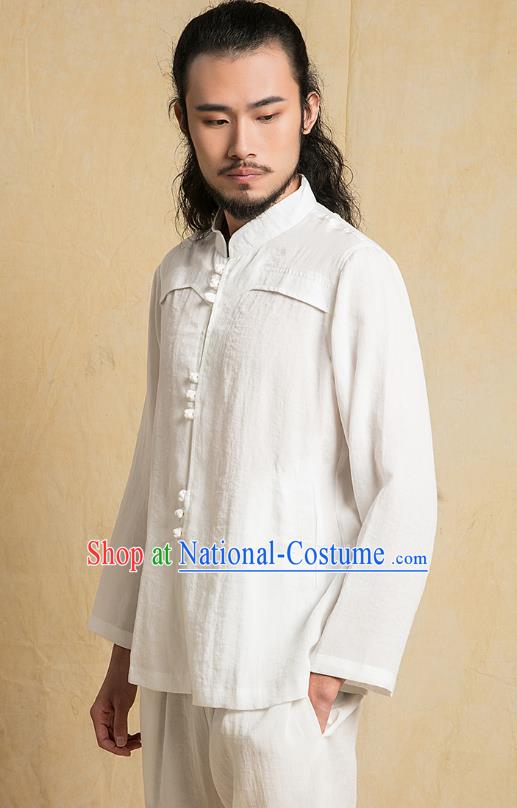 Chinese Kung Fu Martial Arts White Costume Tang Suits Gongfu Wushu Tai Chi Clothing for Men