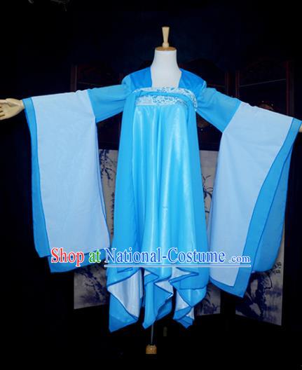 Chinese Ancient Female Knight Embroidered Costume Cosplay Swordswoman Blue Dress Hanfu Clothing for Women