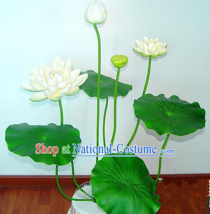 Traditional Handmade Chinese White Lotus Bonsai Decoration Buddhist Temple Decoration