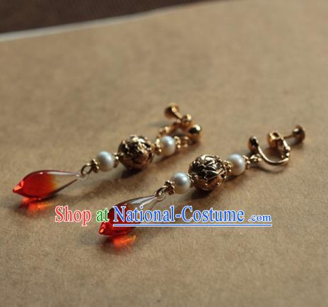 Traditional Chinese Ancient Handmade Earrings Hanfu Red Agate Eardrop for Women