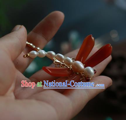 Traditional Chinese Ancient Handmade Pearls Dragonfly Hair Stick Classical Hair Accessories Hairpins for Women