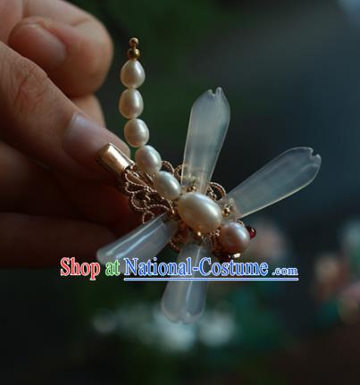 Traditional Chinese Ancient Handmade White Dragonfly Hair Stick Classical Hair Accessories Hairpins for Women