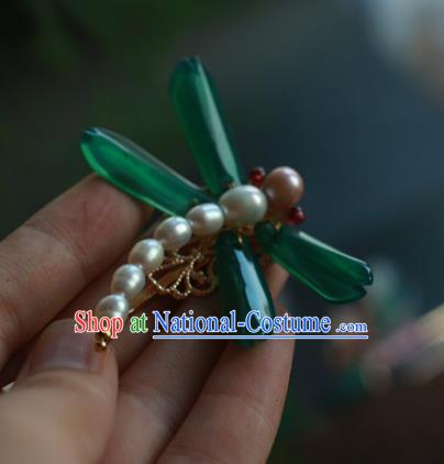 Traditional Chinese Ancient Handmade Green Dragonfly Hair Stick Classical Hair Accessories Hairpins for Women