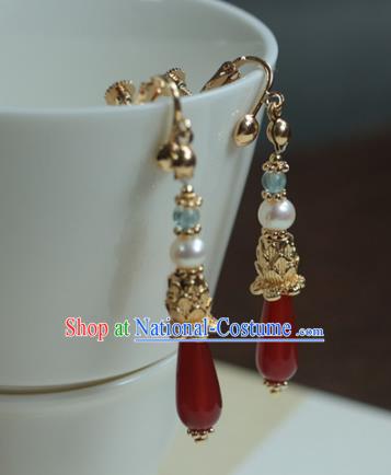 Traditional Chinese Ancient Handmade Agate Earrings Hanfu Eardrop for Women