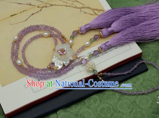 Traditional Chinese Ancient Handmade Necklace Hanfu Purple Beads Tassel Necklets for Women