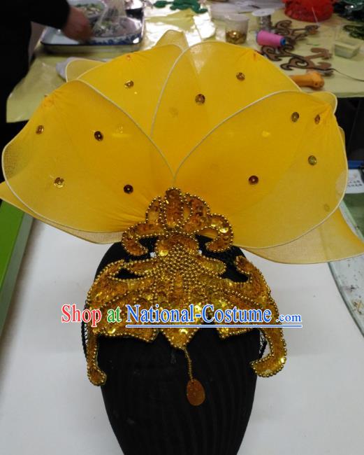 Chinese Traditional Folk Dance Hair Accessories Classical Yangko Dance Yellow Leaf Headwear for Women