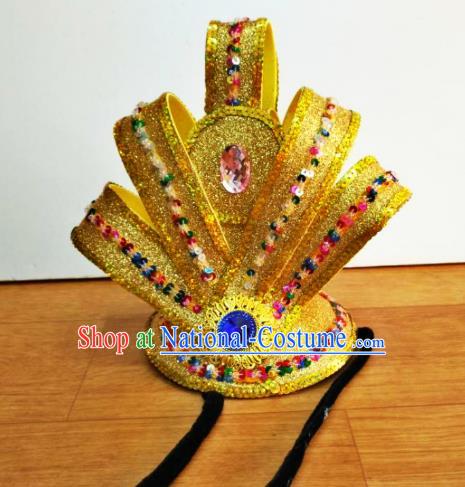 Chinese Traditional Classical Dance Golden Hairdo Crown Hair Accessories Folk Dance Yangko Headwear for Men