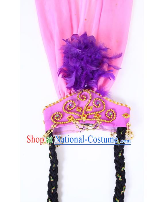 Chinese Traditional Classical Dance Hair Accessories Uyghur Nationality Purple Feather Headwear for Women