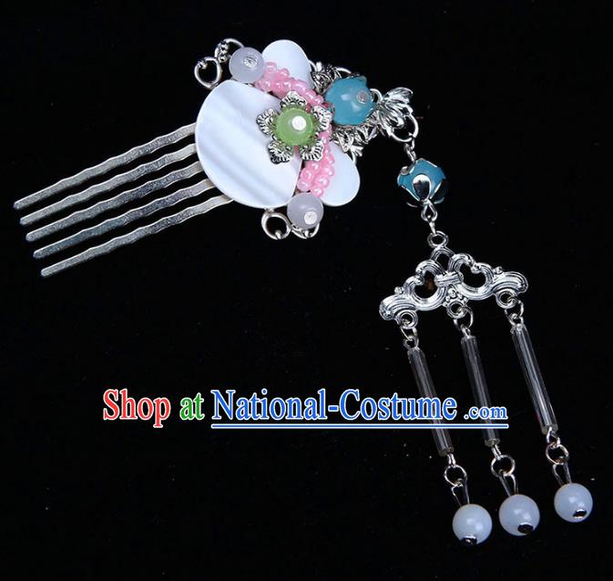 Chinese Ancient Hair Accessories Shell Hair Comb Traditional Tassel Hairpins Headwear for Women