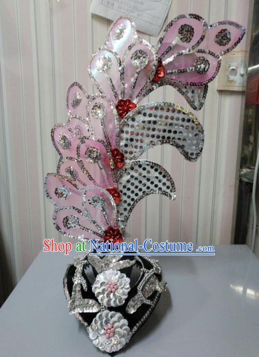 Chinese Classical Dance Pink Leaf Hair Accessories Traditional Folk Dance Yanko Dance Headwear for Women