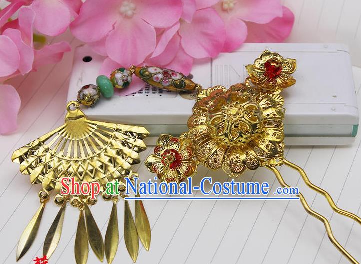 Chinese Ancient Hair Accessories Hanfu Hairpins Golden Hair Clip Traditional Palace Headwear for Women