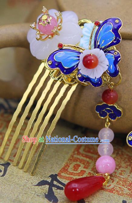 Chinese Ancient Hair Accessories Hanfu Hairpins Blueing Butterfly Hair Comb Traditional Palace Headwear for Women