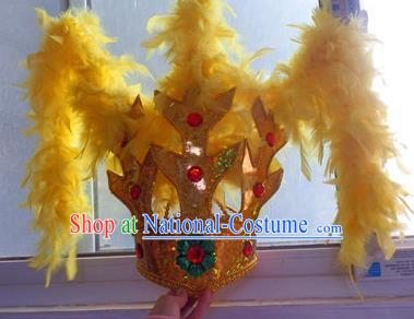 Traditional Samba Dance Hair Accessories Brazilian Carnival Yellow Feather Headdress Headwear for Women